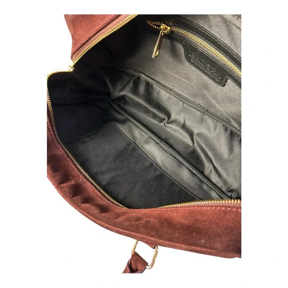 ISADORA Wine Suede Genuine Leather Chic Suede Satchel with bag charms and scarf